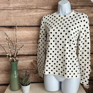 Brooks Brothers Women's White & Black Polka Dots Long Sleeve light Sweater Sz S